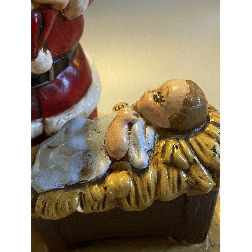 VTG 1984 Provincial Ceramic Mold Santa Claus Kneeling Over Baby Jesus Figurine